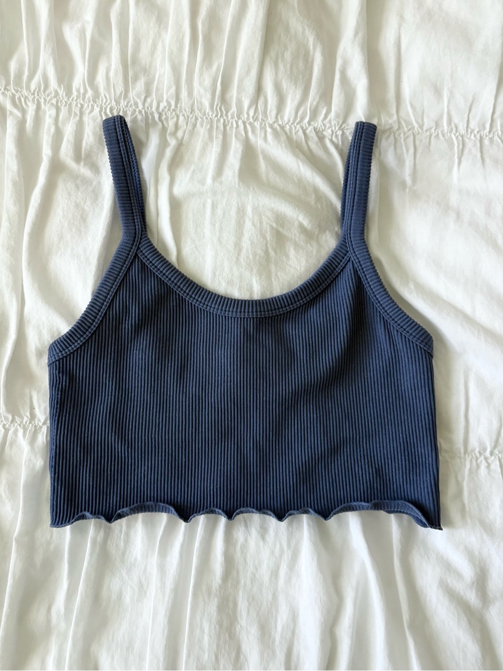Forever 21 Navy Ribbed Lettuce-Edge Cropped Tank